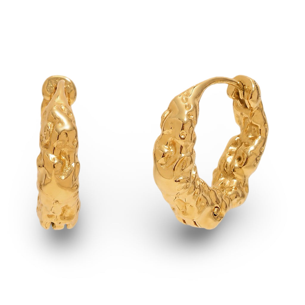 A pair of textured gold huggie hoop earringss 